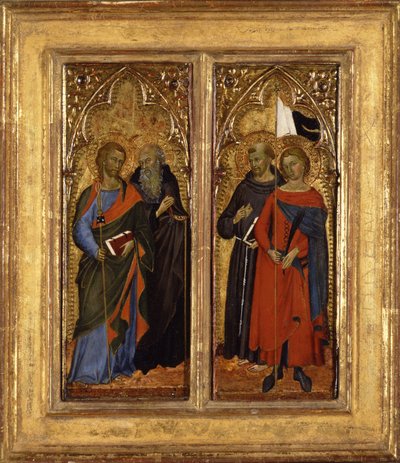 Heilige Jakobus, Antonius Abt, Franziskus und Ansanus, ca. 1385-90 von Master of Panzano